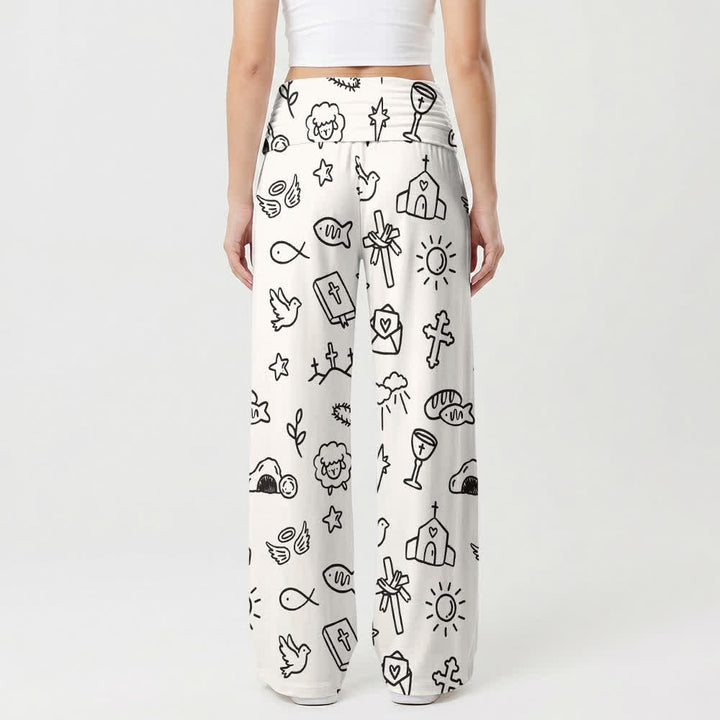 Christianartworkshop Dove And Church Sketch Lounge Women's Wide Leg Pants - image 2