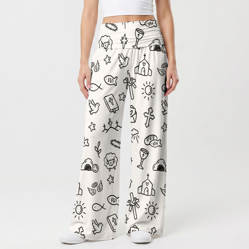 Christianartworkshop Dove And Church Sketch Lounge Women's Wide Leg Pants - image 1