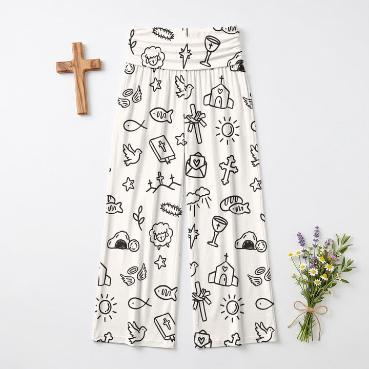 Christianartworkshop Dove And Church Sketch Lounge Women's Wide Leg Pants - US22,UK/AU26,EU54 - image 0