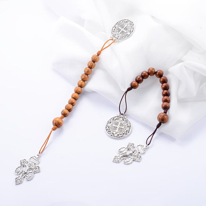 Christianartworkshop Antique Silver Holy Medal Wooden Rosary Car Pendant: Emblem of Gentle Travel Divine Grace - image 5