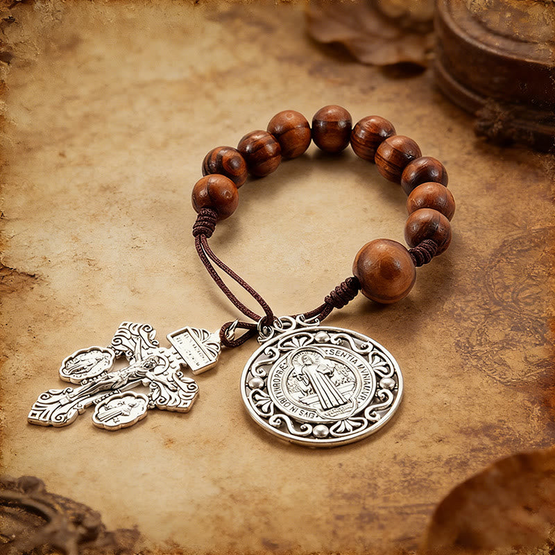 Christianartworkshop Antique Silver Holy Medal Wooden Rosary Car Pendant: Emblem of Gentle Travel Divine Grace - image 1