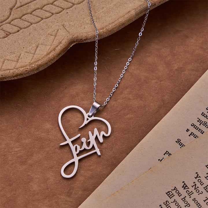 Christianartworkshop Open‑Cut Heart Faith Script Pendant Necklace: Emblem of Enduring Heavenly Hope - image 2