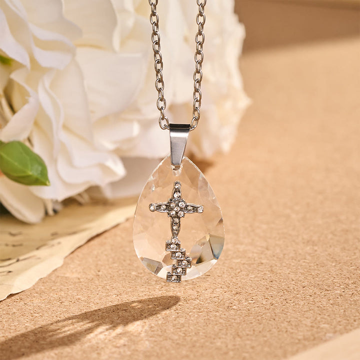 Christianartworkshop Multi-Style Sacred Motif Teardrop Crystal Chain Necklace: Icon of Diversified Devotional Comfort - Rhinestone Ladder Cross - image 5