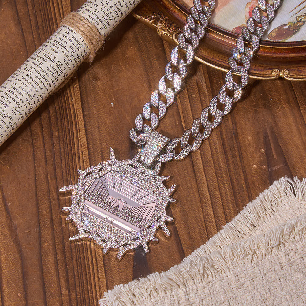 Christianartworkshop Iced Out Crown Of Thorns Last Supper Pendant Cuban Chain: Emblem of Glorious Heavenly Testament - Silver - image 3