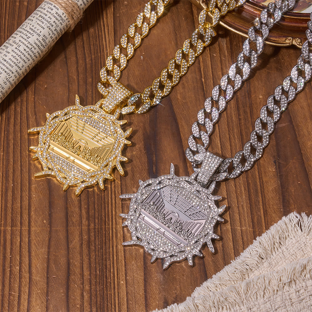 Christianartworkshop Iced Out Crown Of Thorns Last Supper Pendant Cuban Chain: Emblem of Glorious Heavenly Testament - image 1