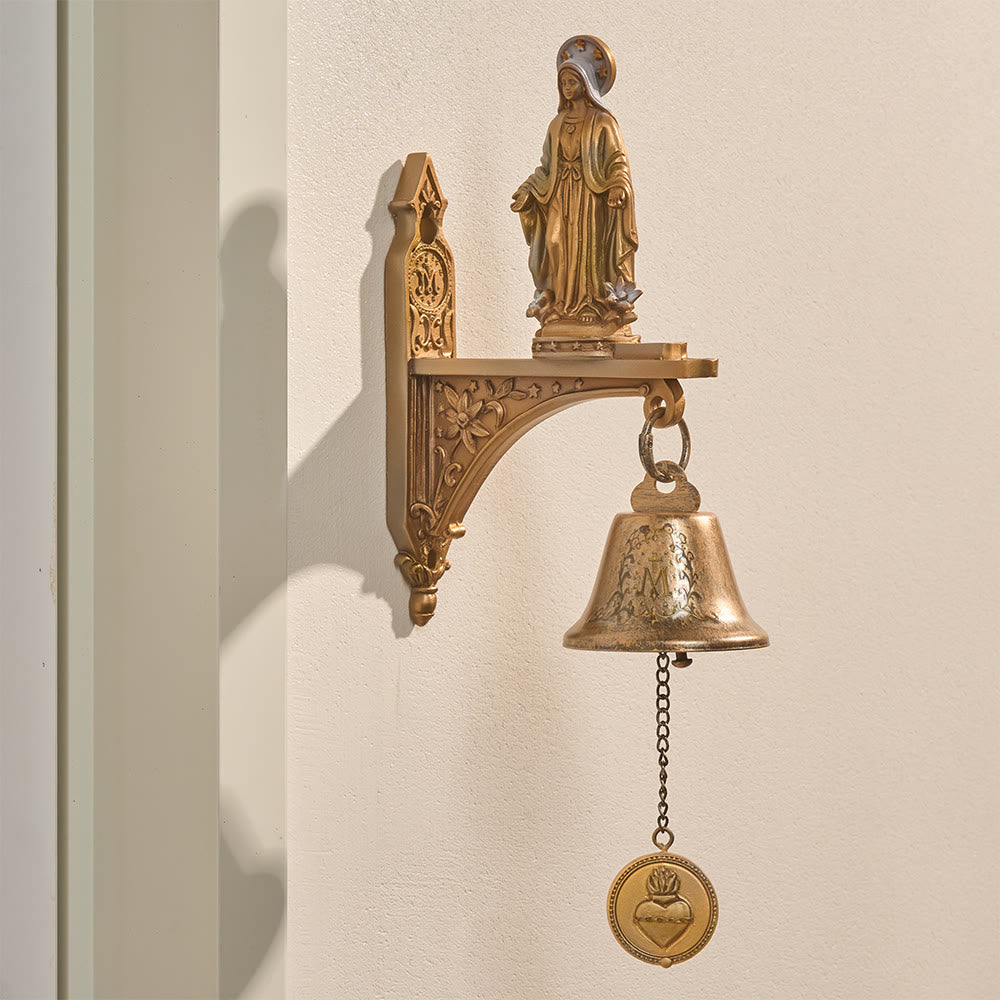 Christianartworkshop Vintage Carved Resin Wall Bell With Our Lady Statue: Emblem of Warm Heavenly Shelte - Our Lady - image 0