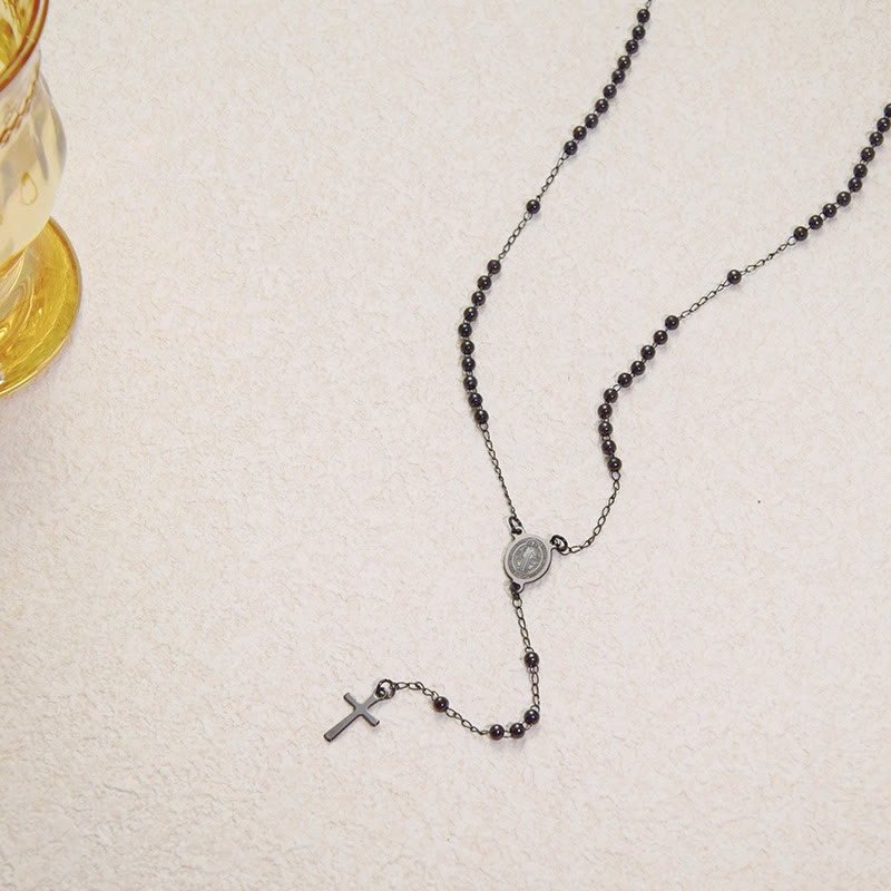 ChristianartworkshopBeaded Layered Chain With Holy Medal & Tiny Cross Pendant: Emblem of Pure Heavenly Devotion - C - image 3