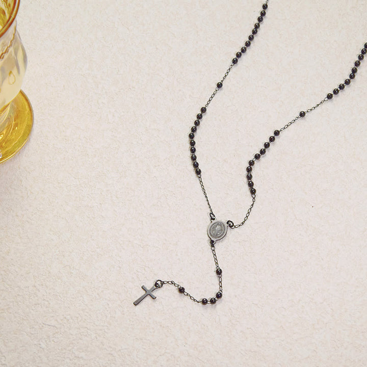 ChristianartworkshopBeaded Layered Chain With Holy Medal & Tiny Cross Pendant: Emblem of Pure Heavenly Devotion - C - image 3