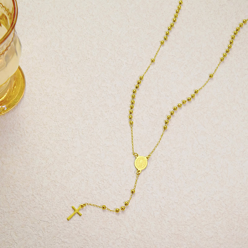 ChristianartworkshopBeaded Layered Chain With Holy Medal & Tiny Cross Pendant: Emblem of Pure Heavenly Devotion - A - image 1