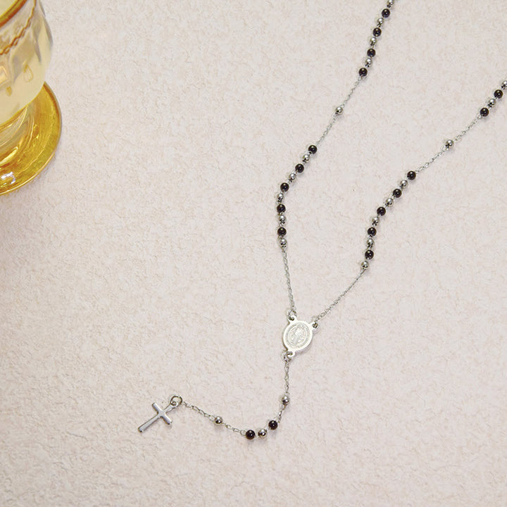 ChristianartworkshopBeaded Layered Chain With Holy Medal & Tiny Cross Pendant: Emblem of Pure Heavenly Devotion - B - image 2