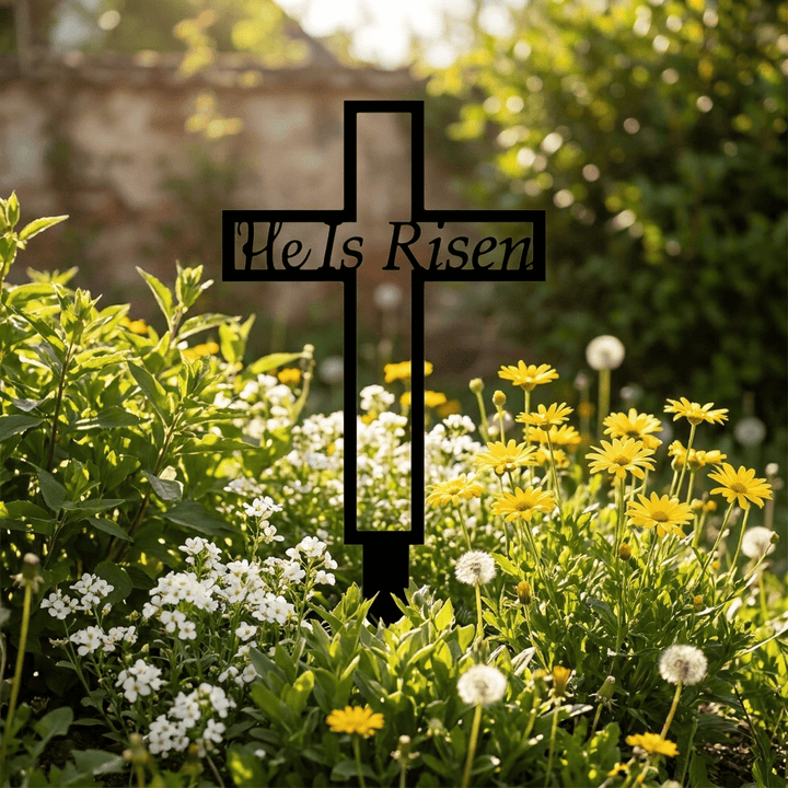 Christianartworkshop Laser Cut Metal Cross Garden Stake With Hollow Heart: Emblem of Eternal Heavenly Remembrance - image 0