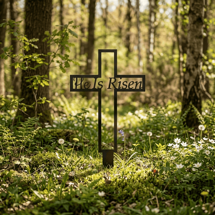 Christianartworkshop Laser Cut Metal Cross Garden Stake With Hollow Heart: Emblem of Eternal Heavenly Remembrance - image 1
