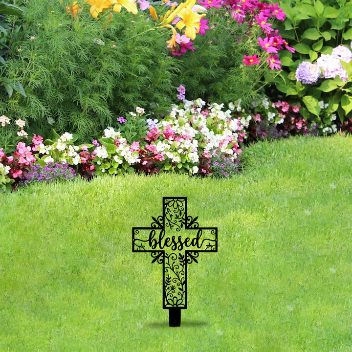 Christianartworkshop Blessed Lettering Hollow Cross Yard Metal Stake: Token of Abiding Divine Favor - image 5