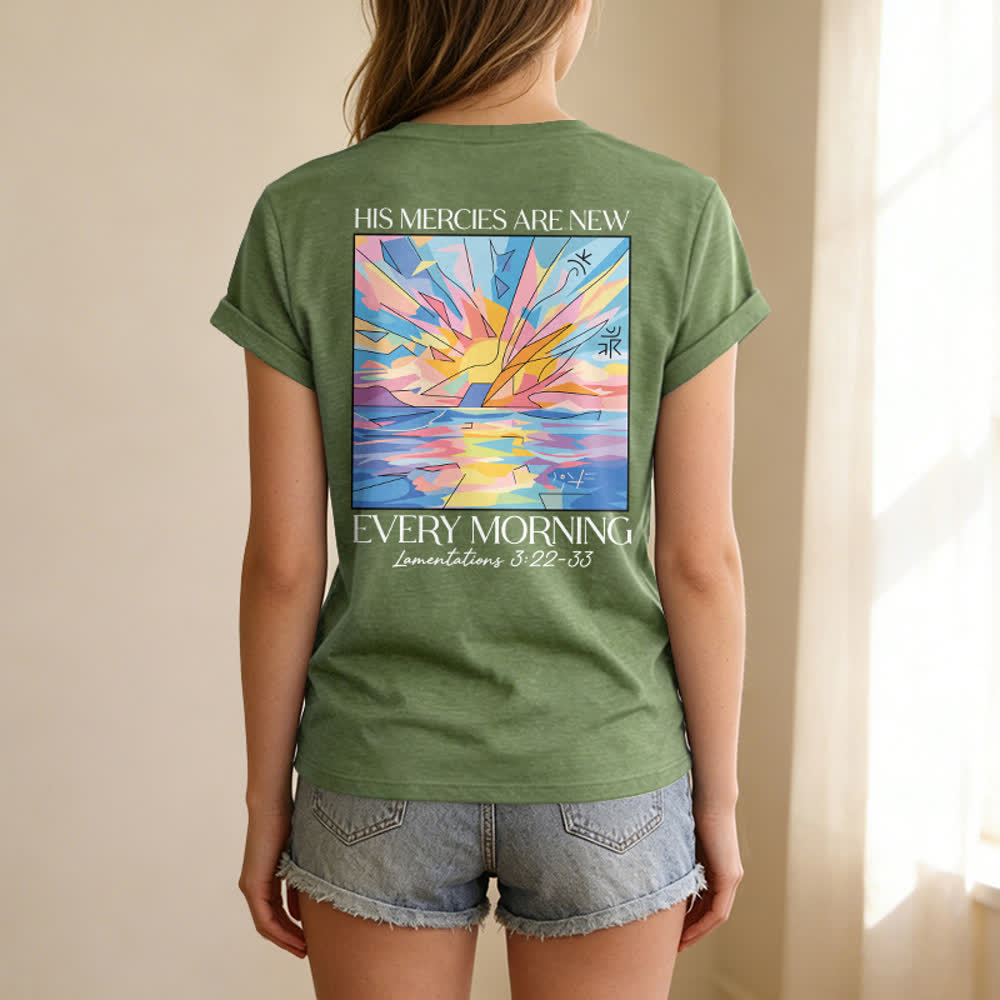 Christianartworkshop Grace Cross Rolled Sleeve Knot Hem Women's V Neck Tee - image 46