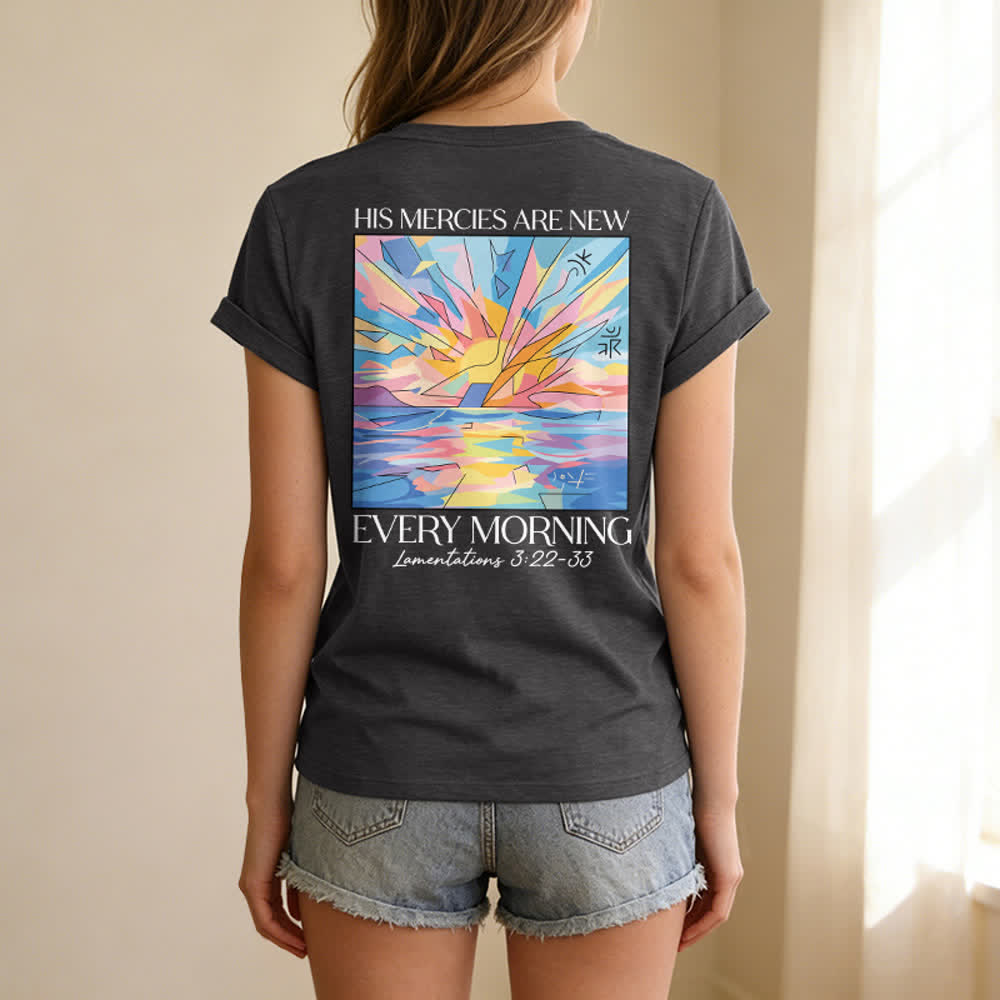 Christianartworkshop Grace Cross Rolled Sleeve Knot Hem Women's V Neck Tee - image 16