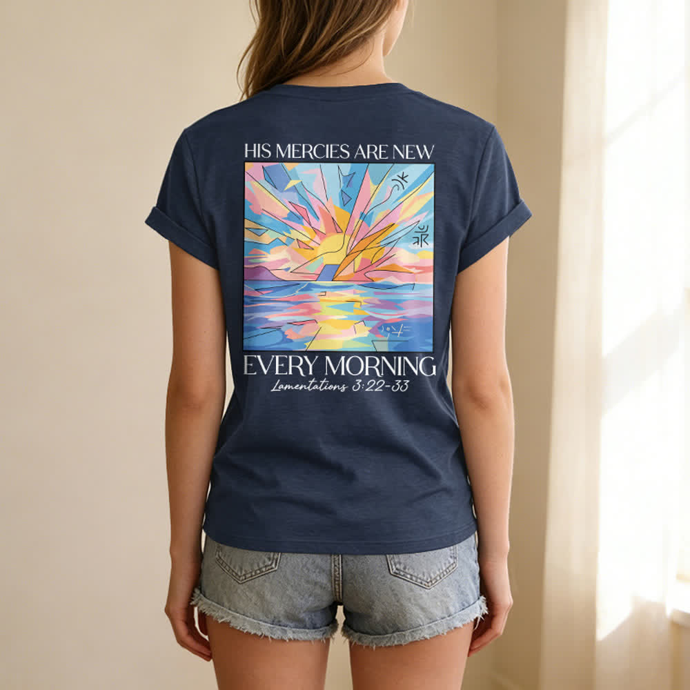 Christianartworkshop Grace Cross Rolled Sleeve Knot Hem Women's V Neck Tee - image 28