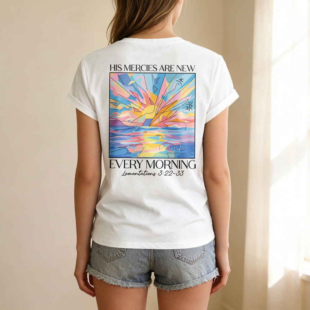 Christianartworkshop Grace Cross Rolled Sleeve Knot Hem Women's V Neck Tee - image 40