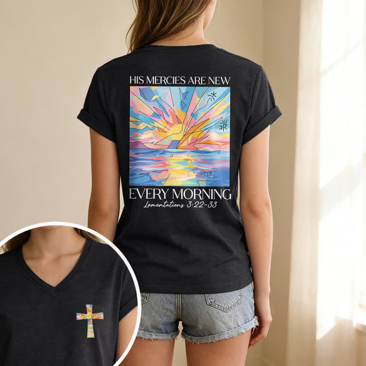 Christianartworkshop Grace Cross Rolled Sleeve Knot Hem Women's V Neck Tee - image 3