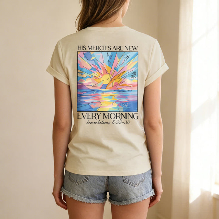 Christianartworkshop Grace Cross Rolled Sleeve Knot Hem Women's V Neck Tee - image 34