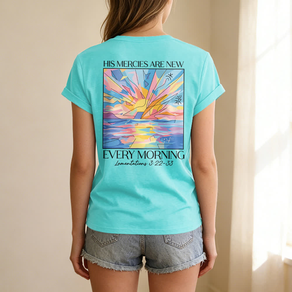 Christianartworkshop Grace Cross Rolled Sleeve Knot Hem Women's V Neck Tee - image 10