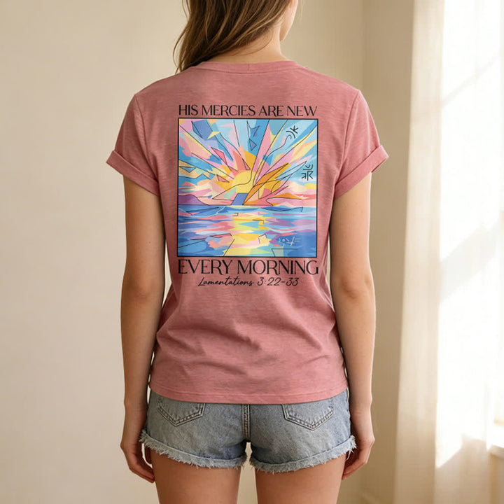 Christianartworkshop Grace Cross Rolled Sleeve Knot Hem Women's V Neck Tee - image 22