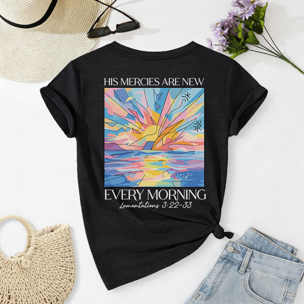 Christianartworkshop Grace Cross Rolled Sleeve Knot Hem Women's V Neck Tee - image 1