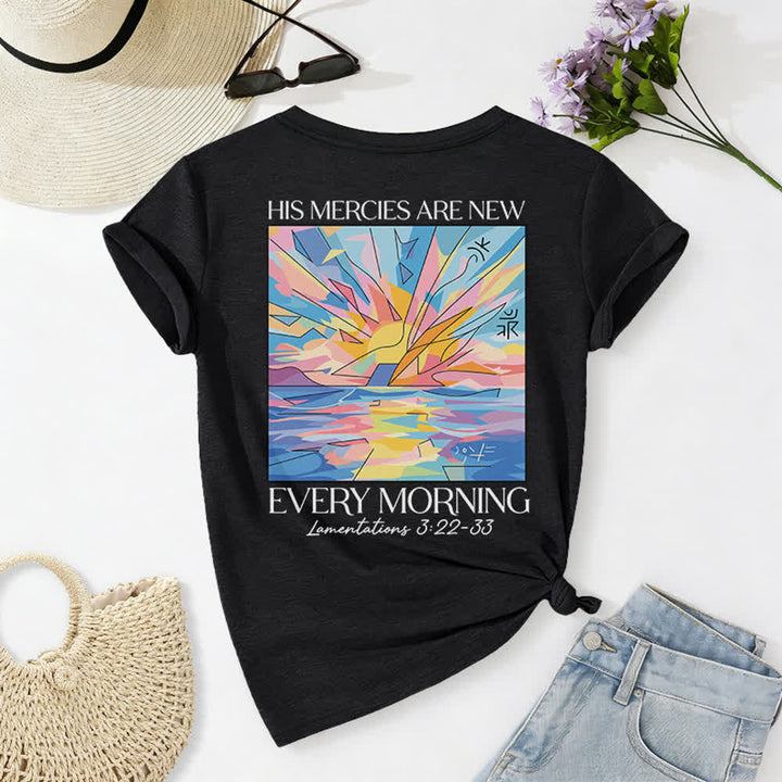Christianartworkshop Grace Cross Rolled Sleeve Knot Hem Women's V Neck Tee - image 1
