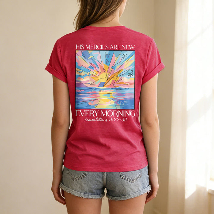 Christianartworkshop Grace Cross Rolled Sleeve Knot Hem Women's V Neck Tee - image 64