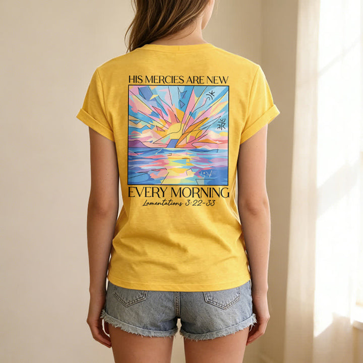 Christianartworkshop Grace Cross Rolled Sleeve Knot Hem Women's V Neck Tee - image 70