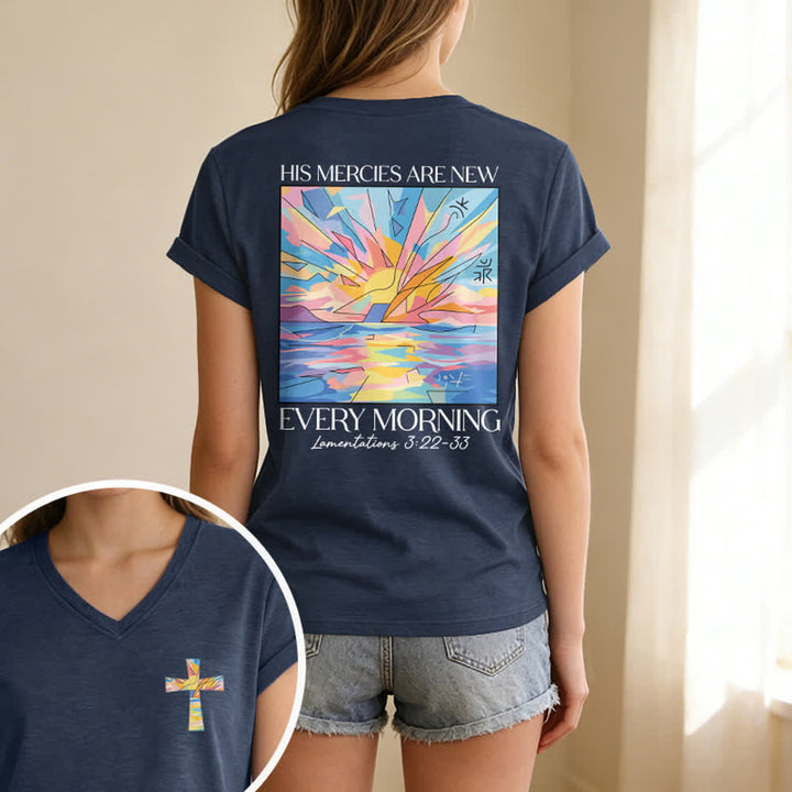 Christianartworkshop Grace Cross Rolled Sleeve Knot Hem Women's V Neck Tee - image 27