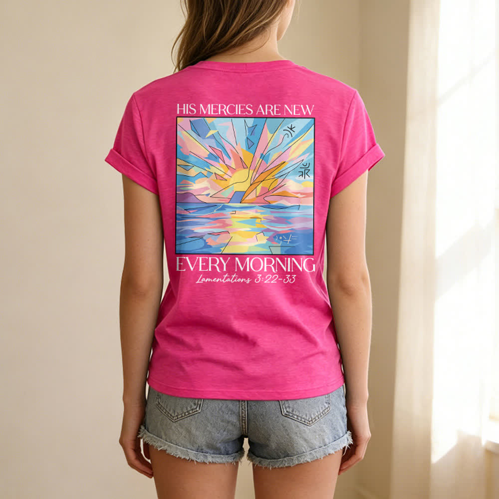 Christianartworkshop Grace Cross Rolled Sleeve Knot Hem Women's V Neck Tee - image 76