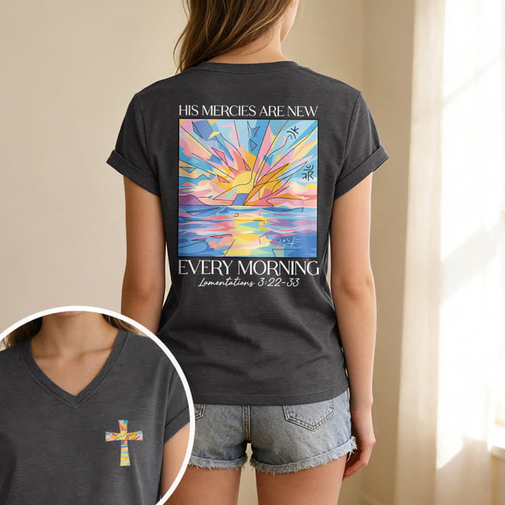 Christianartworkshop Grace Cross Rolled Sleeve Knot Hem Women's V Neck Tee - image 15