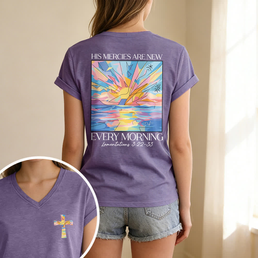Christianartworkshop Grace Cross Rolled Sleeve Knot Hem Women's V Neck Tee - image 51
