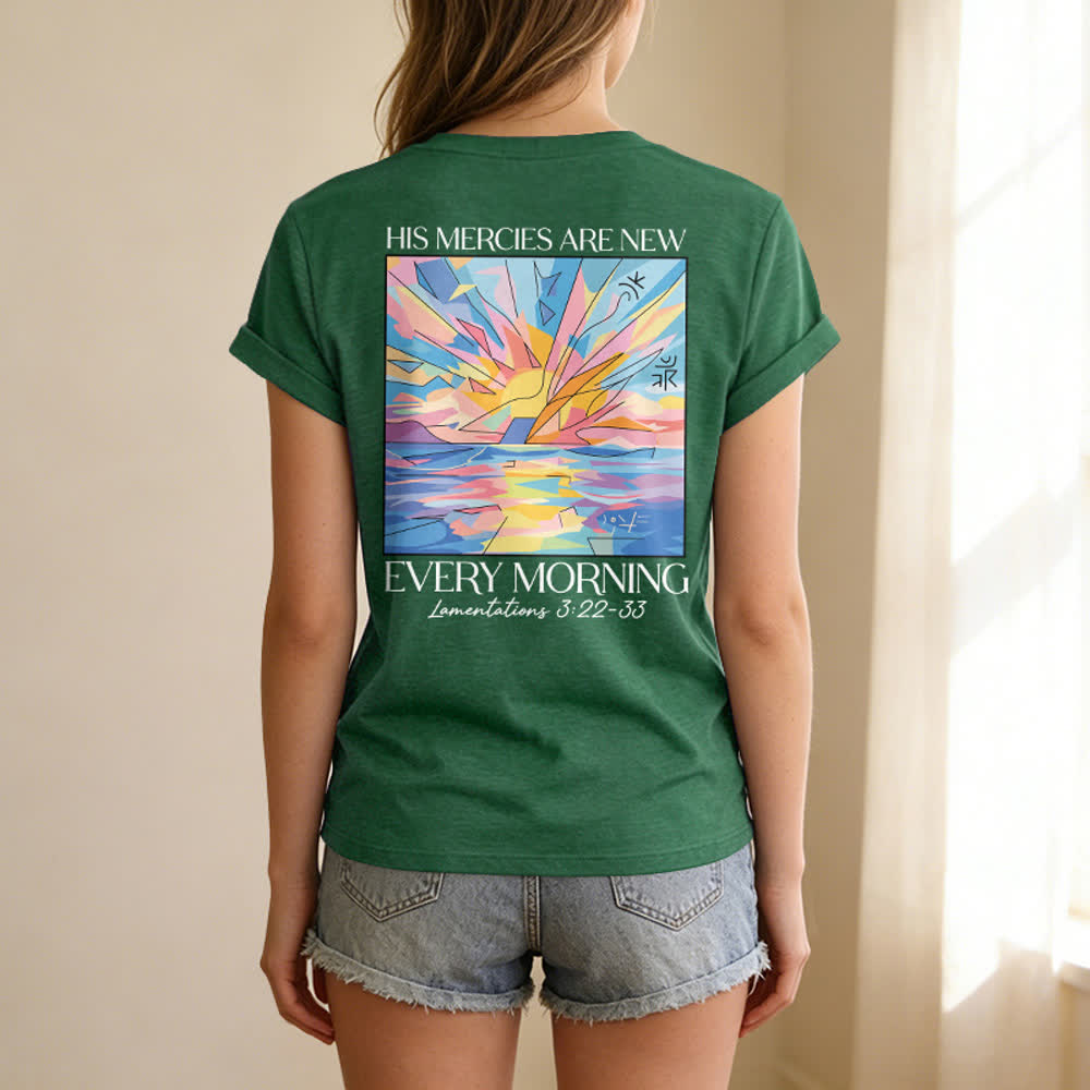 Christianartworkshop Grace Cross Rolled Sleeve Knot Hem Women's V Neck Tee - image 58