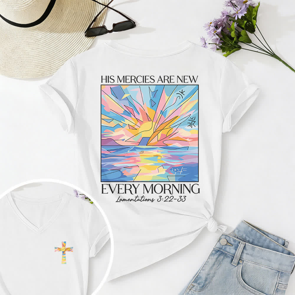 Christianartworkshop Grace Cross Rolled Sleeve Knot Hem Women's V Neck Tee - White - 2XL - image 36