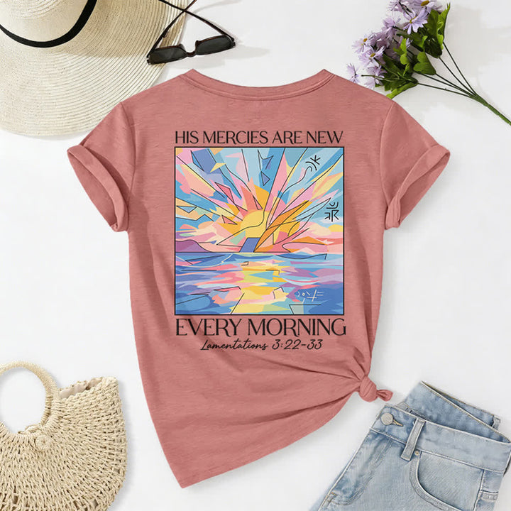 Christianartworkshop Grace Cross Rolled Sleeve Knot Hem Women's V Neck Tee - image 19