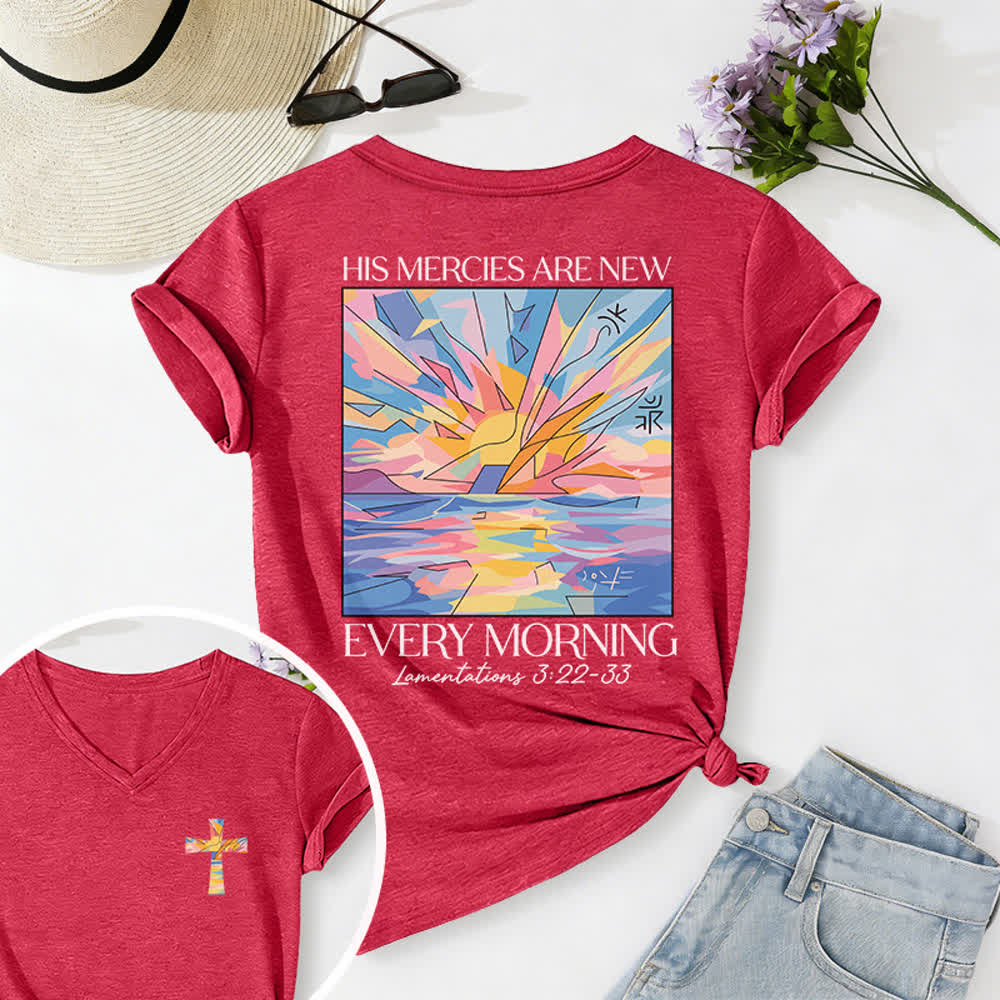 Christianartworkshop Grace Cross Rolled Sleeve Knot Hem Women's V Neck Tee - Red - 2XL - image 60