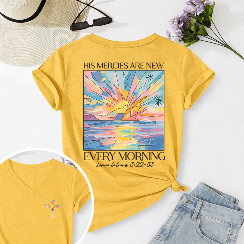 Christianartworkshop Grace Cross Rolled Sleeve Knot Hem Women's V Neck Tee - Yellow - 2XL - image 66
