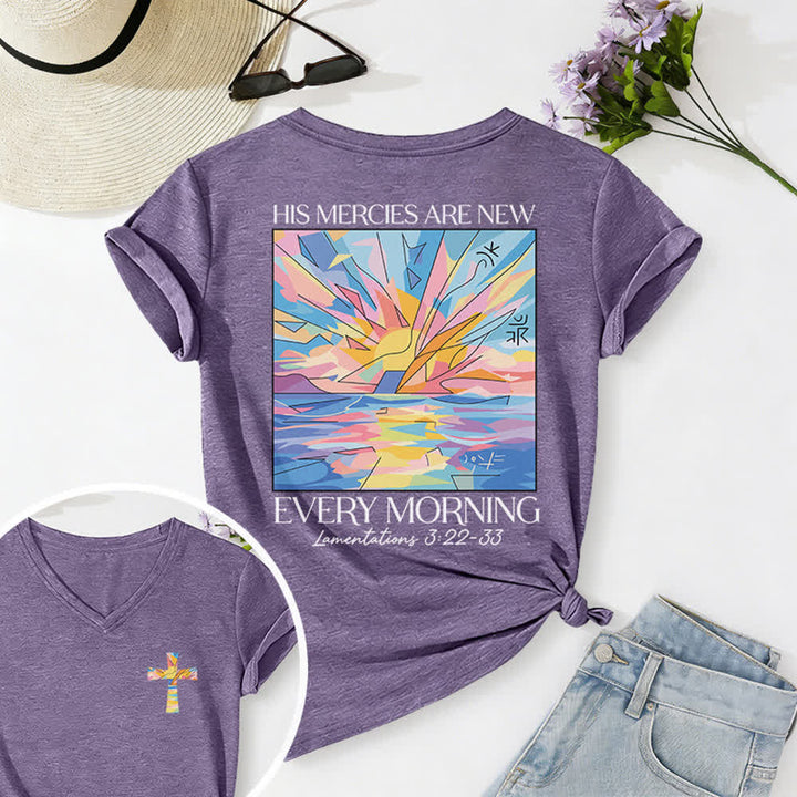 Christianartworkshop Grace Cross Rolled Sleeve Knot Hem Women's V Neck Tee - Purple - 2XL - image 48
