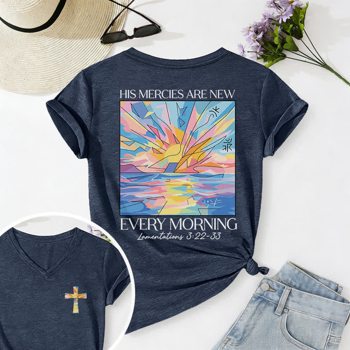 Christianartworkshop Grace Cross Rolled Sleeve Knot Hem Women's V Neck Tee - Navy Blue - 2XL - image 24