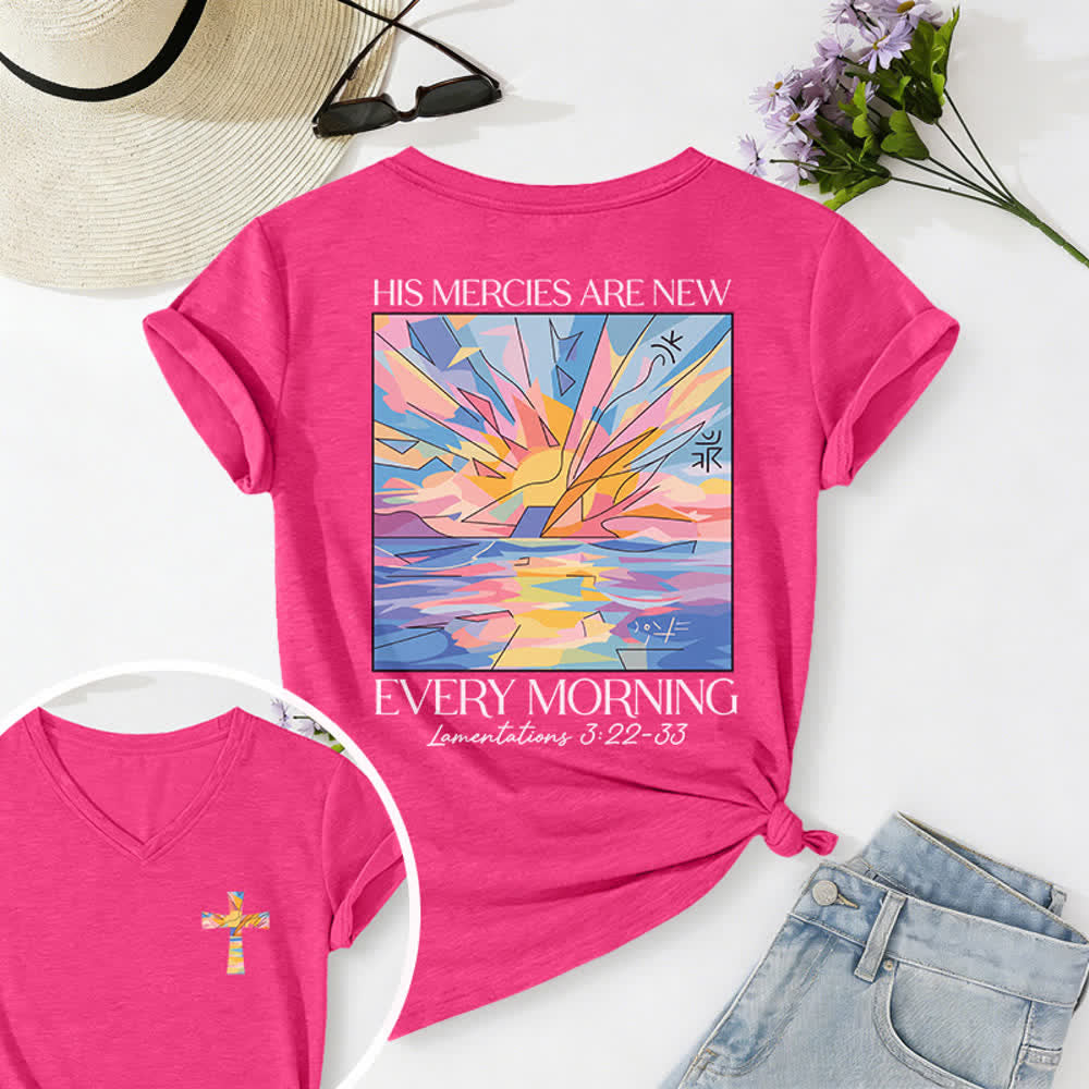 Christianartworkshop Grace Cross Rolled Sleeve Knot Hem Women's V Neck Tee - Rose - 2XL - image 72