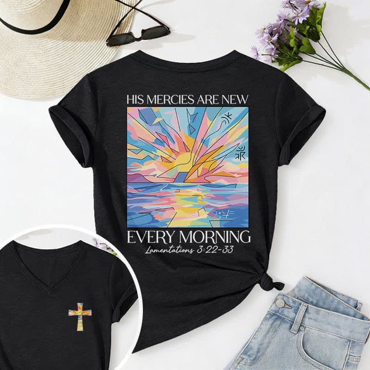 Christianartworkshop Grace Cross Rolled Sleeve Knot Hem Women's V Neck Tee - Black - 2XL - image 0