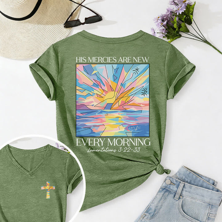 Christianartworkshop Grace Cross Rolled Sleeve Knot Hem Women's V Neck Tee - Green - 2XL - image 42