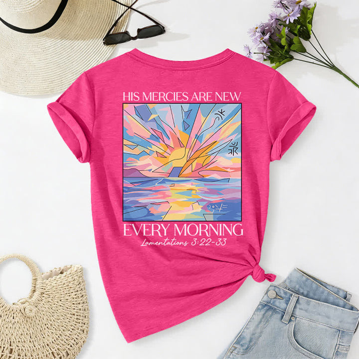 Christianartworkshop Grace Cross Rolled Sleeve Knot Hem Women's V Neck Tee - image 73