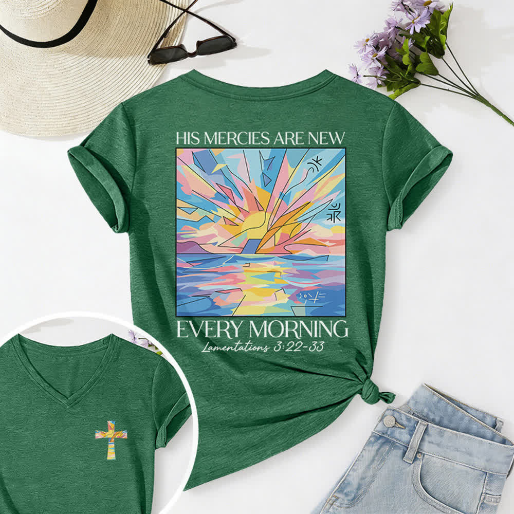 Christianartworkshop Grace Cross Rolled Sleeve Knot Hem Women's V Neck Tee - Dark Green - 2XL - image 54