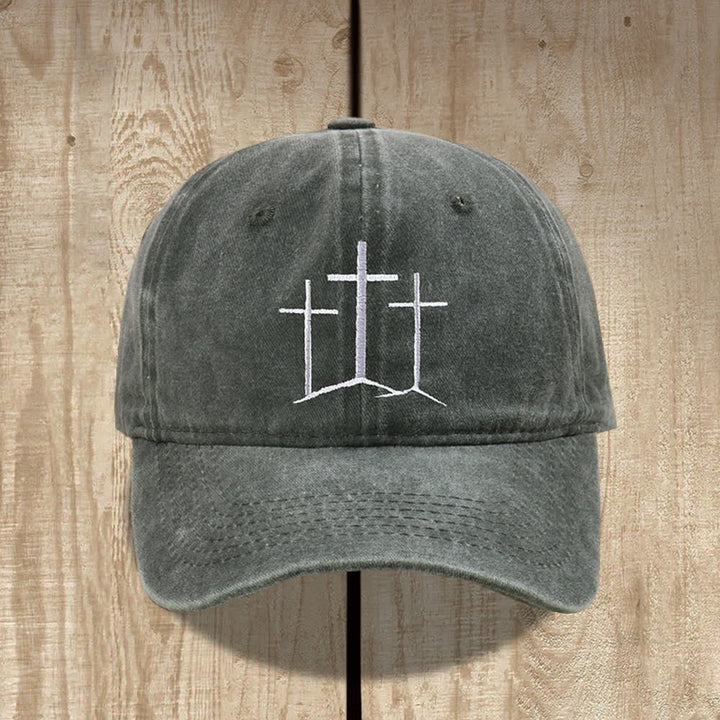 Christianartworkshop Three Crosses Faith Embroidery Classic Washed Hat - Army Green - image 14