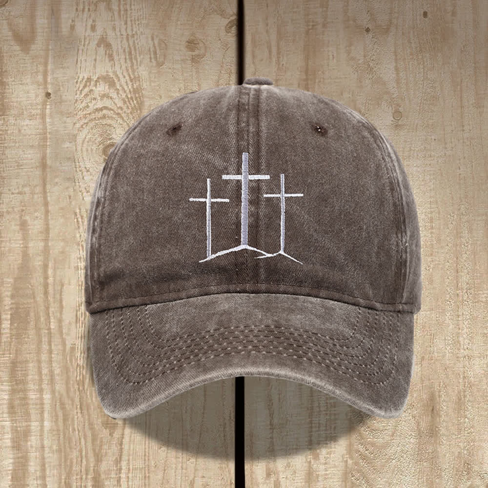 Christianartworkshop Three Crosses Faith Embroidery Classic Washed Hat - Coffee - image 9