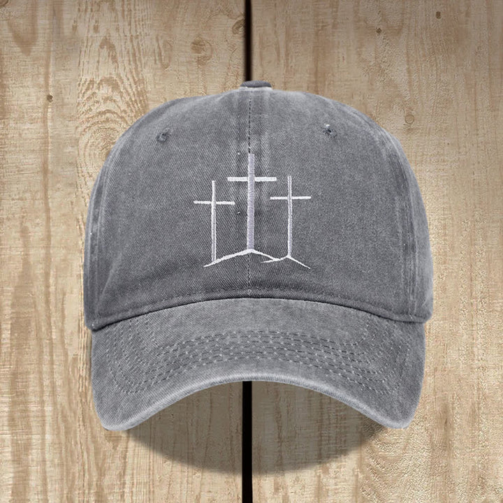 Christianartworkshop Three Crosses Faith Embroidery Classic Washed Hat - Grey - image 3