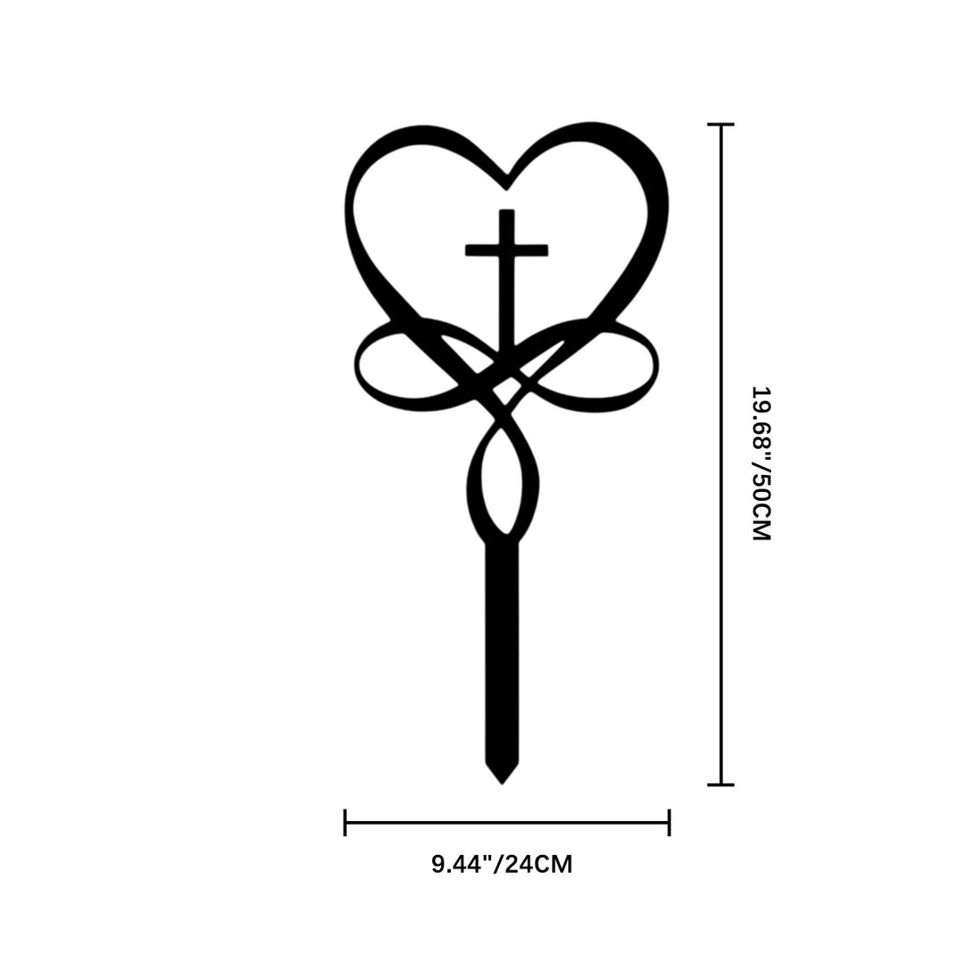 Christianartworkshop Intertwined Heart Cross Metal Memorial Yard Stake: Token of Unbroken Celestial Devotion - 9.44"*19.68"*0.06'' / 24*50*0.15cm - image 4