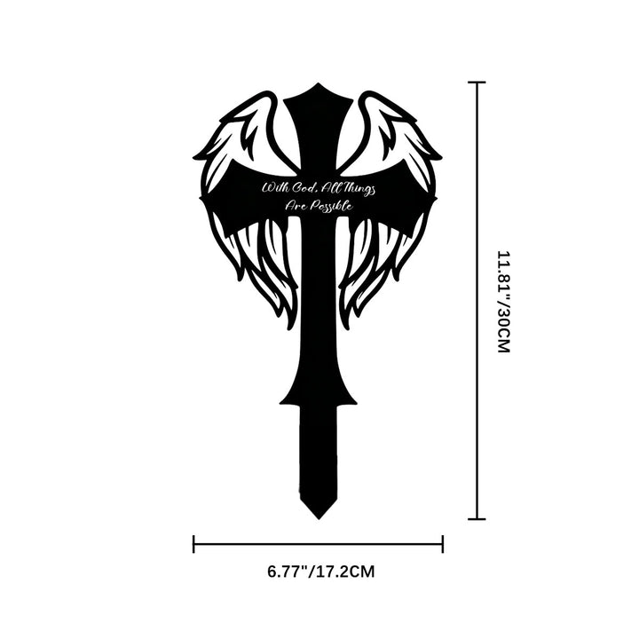 Christianartworkshop Winged Sacred Cross Laser Cut Metal Garden Stake: Emblem of Almighty Heavenly Power - 6.77"*11.81" *0.04''/ 17.2*30*0.1cm - image 8